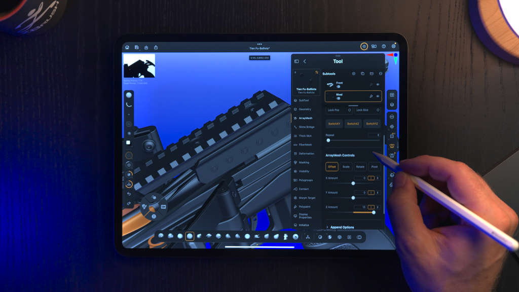 Ipad 版 zbrush 中的阵列网格功能。图片由 manox 提供。