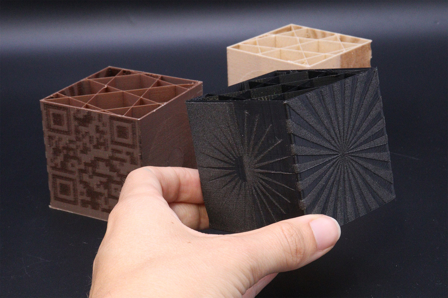 Shaded blocks 3d printed using speed modulated ironing. Photo via mit and delft university of techno 浪费比 bambu lab 少 10 倍？ 3d 调速熨烫...