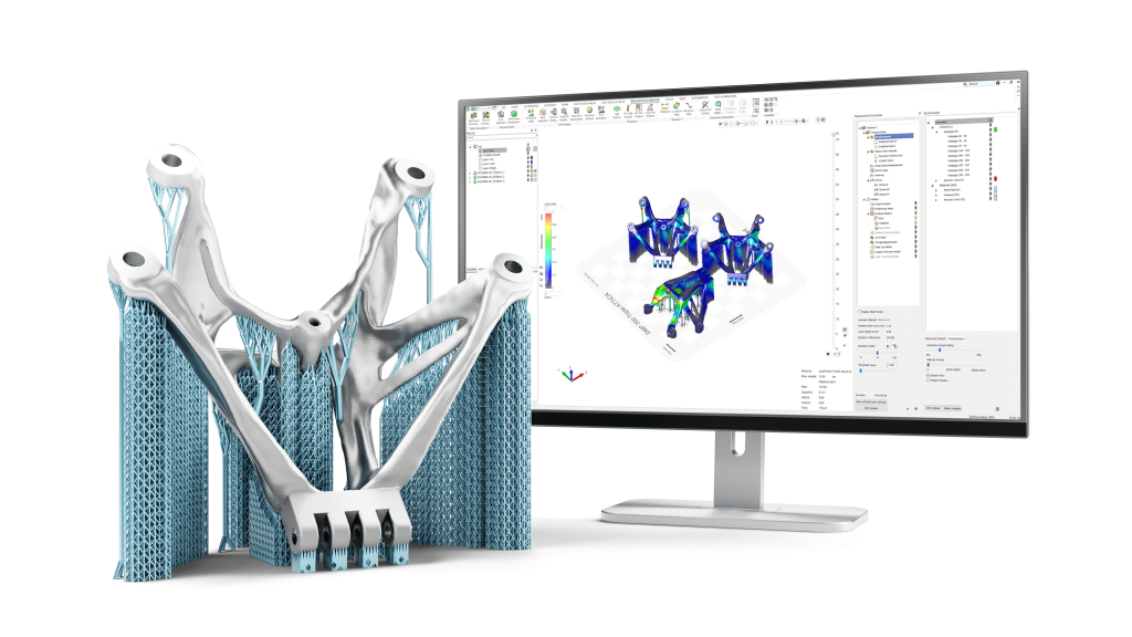 使用 Oqton 的 3DXpert 软件在显示器上测试 3D 打印的 3DS 支架。照片来自奥克顿。